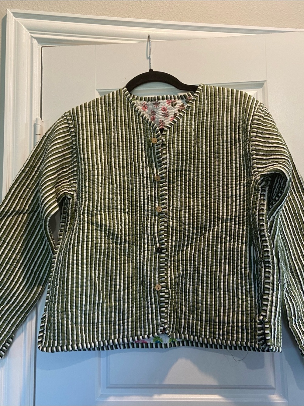 Quilted Olive Stripe Women's Jacket
